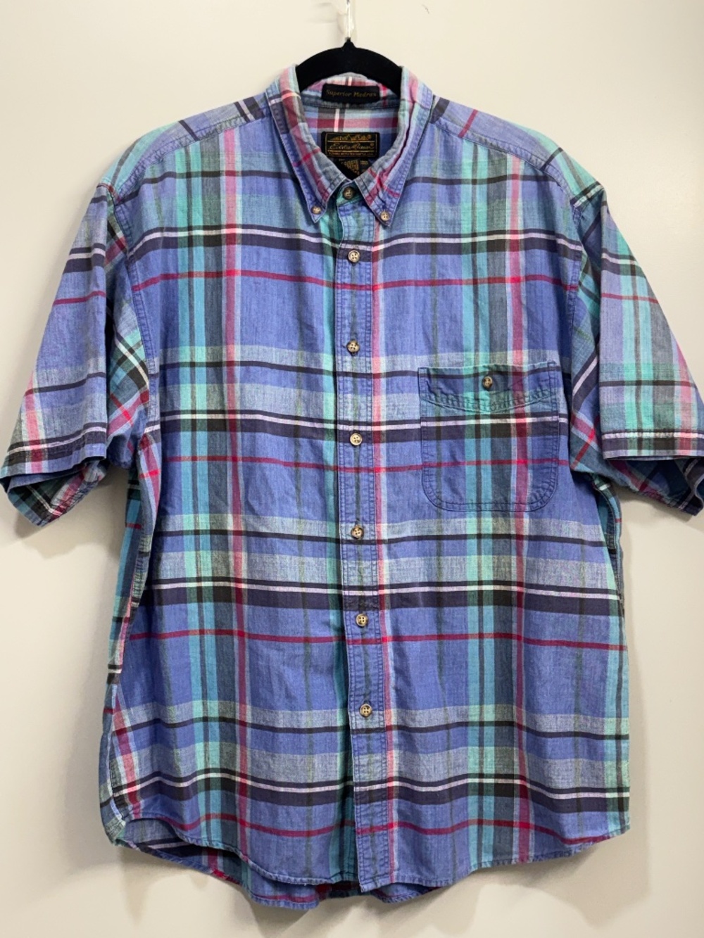 Vintage Eddie Bauer Superior Madras Plaid Button Down Shirt Men’s XL